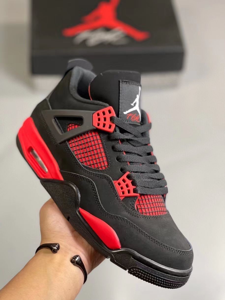 新款黑红雷电乔4中帮休闲运动情侣气垫篮球鞋ct8527016aj4黑红雷电36