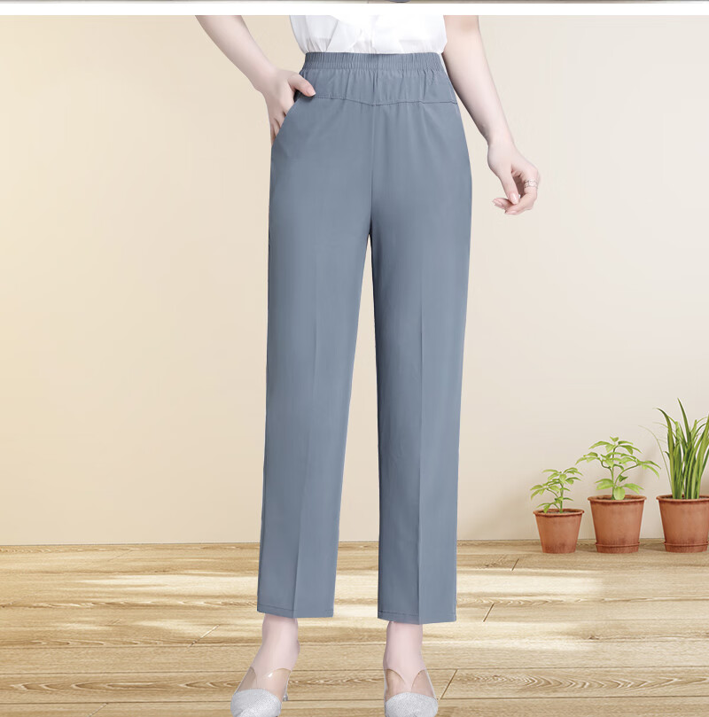 岁妈妈穿的夏天的裤子中老年冰丝薄宽松老太太直筒裤长裤中年女裤夏装