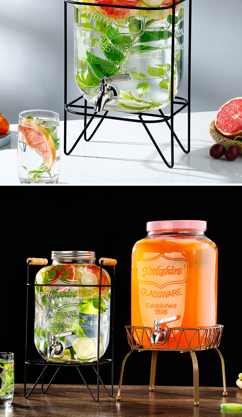水果茶罐子冷水桶自助茶歇甜品台饮料桶带龙头柠檬水果汁啤酒冷水玻璃