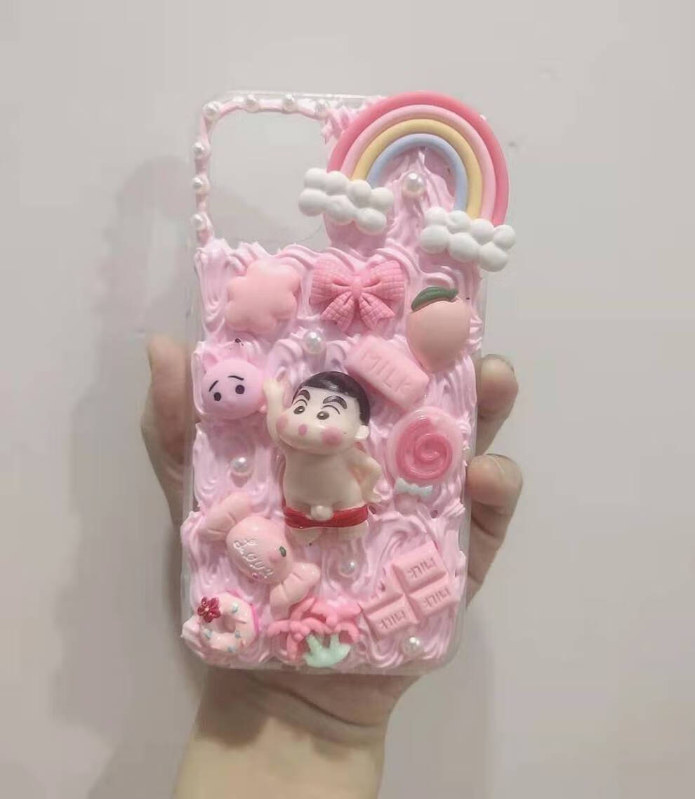 diy奶油手机壳成品定制纯手工可爱卡通情侣女生手机壳蜡笔小新 ins风