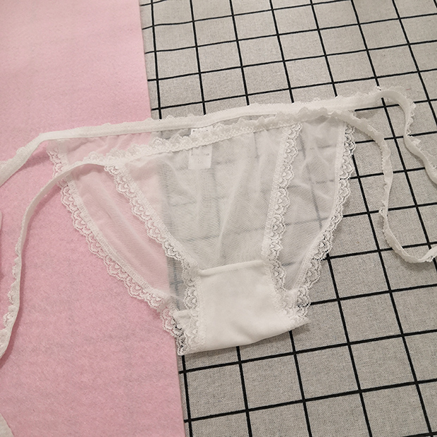 系带内裤女可解开绑带式透明诱惑一片式侧边绳子两侧蕾丝绑绳豆绿l