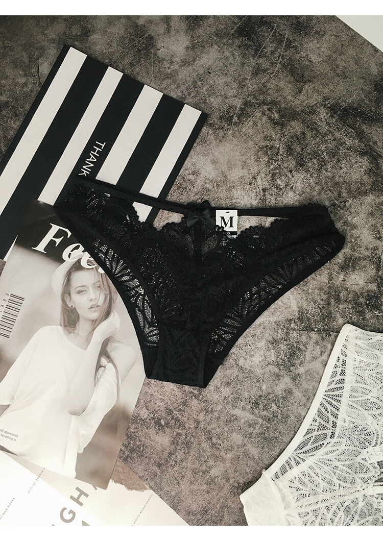 性感女士内裤女迷人学生韩版少女黑色蕾丝丁字裤头极度黑色s8090斤