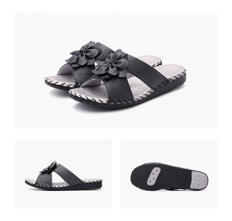 pansy日本居家拖鞋女防滑室内地板静音四季拖鞋手工皮质别墅9388