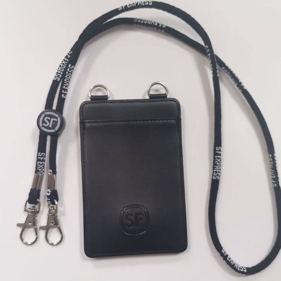 whj顺丰工牌卡套双钩挂绳吊绳真皮卡套证件套耐用皮套 单独蓝色圆绳不