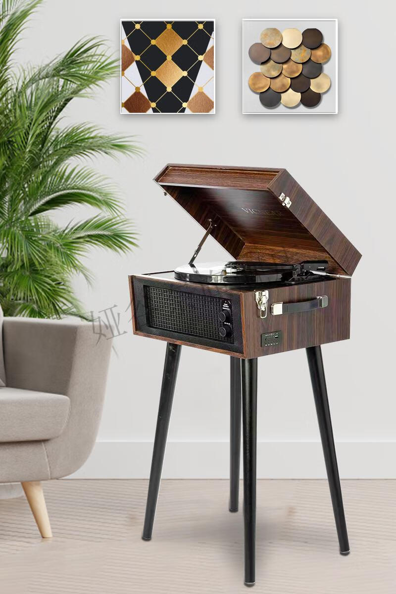 通用vicnear美式复古立式黑胶唱片机蓝牙电唱机动磁唱片机新家礼物昂