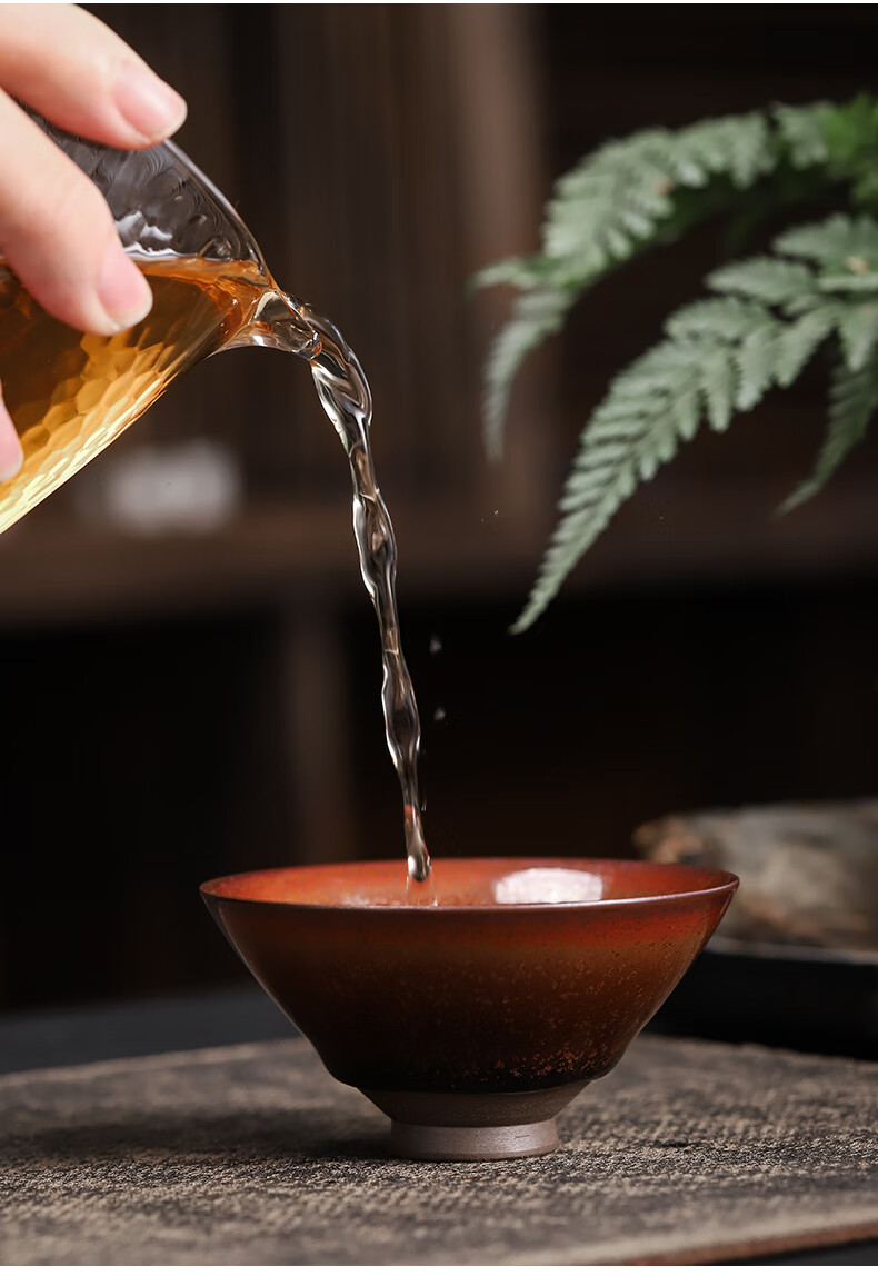 蕊融李为成纯手工拉胚柴烧茶杯斗笠杯天目窑变个人单杯陶瓷茶具主人杯