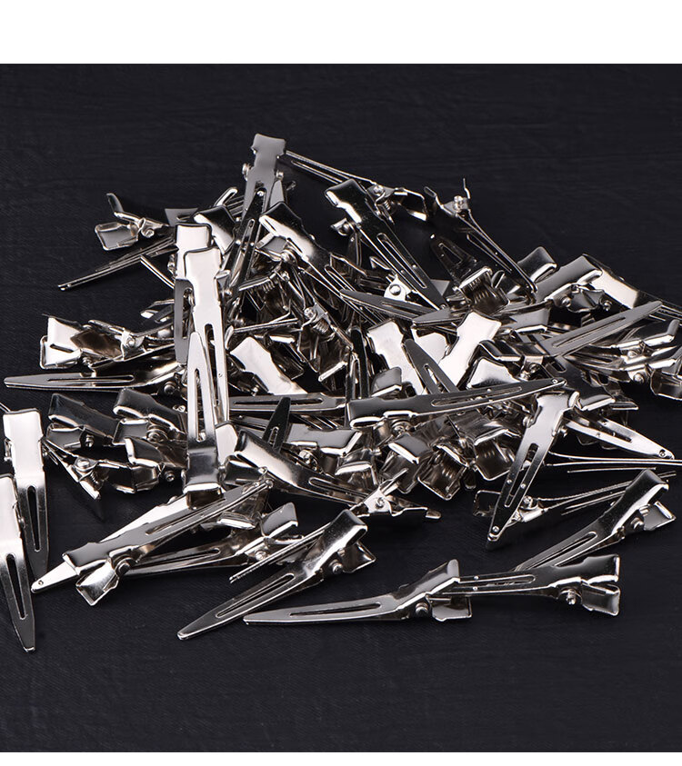 不锈钢定位夹 头发分区夹美发师烫发小夹子 鸭嘴夹 钢夹 单孔夹60个装
