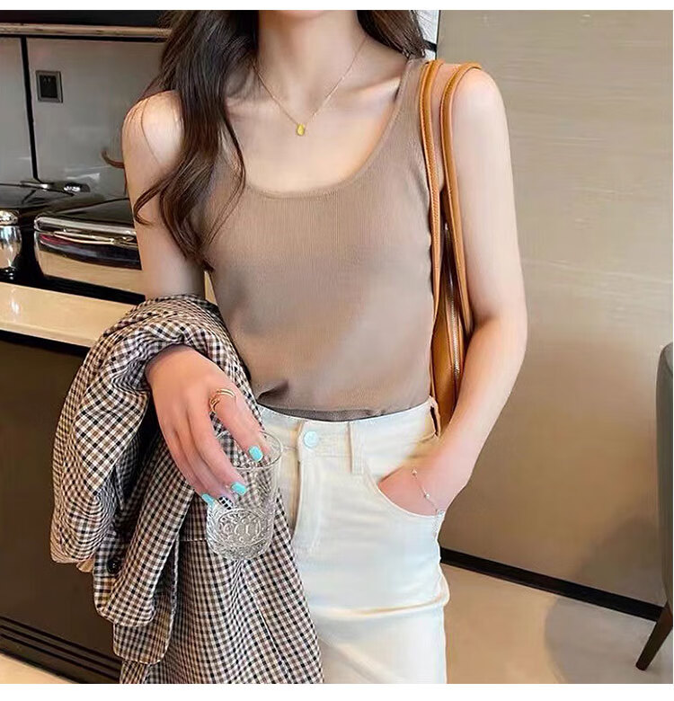 吊带背心内搭遮肚子吊带背心女内搭遮肚子宽松u领针织衫简约配衫上衣 