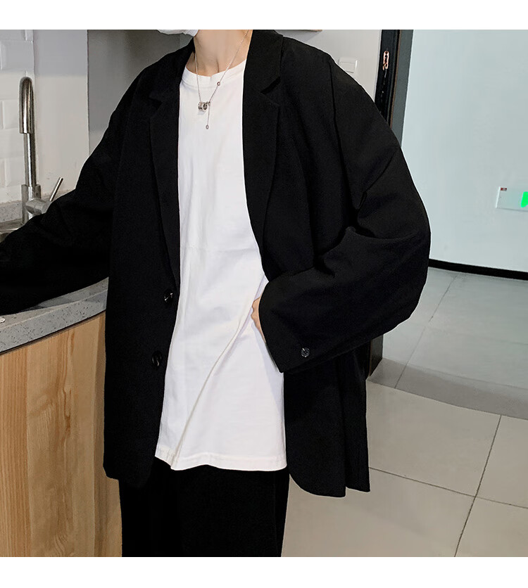 cityboy棕色西服港风ins痞帅男装一套搭配感套 两件套(黑色西服 黑色