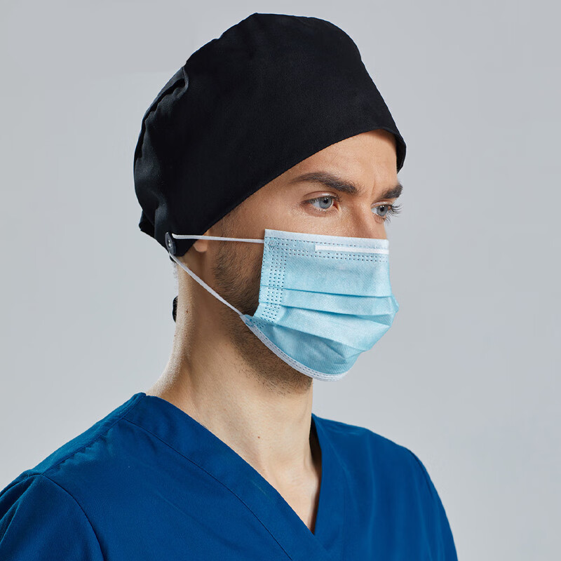 医生的纯棉男士纯色系带工作帽女护士帽手术室帽子男医护口腔帽男式