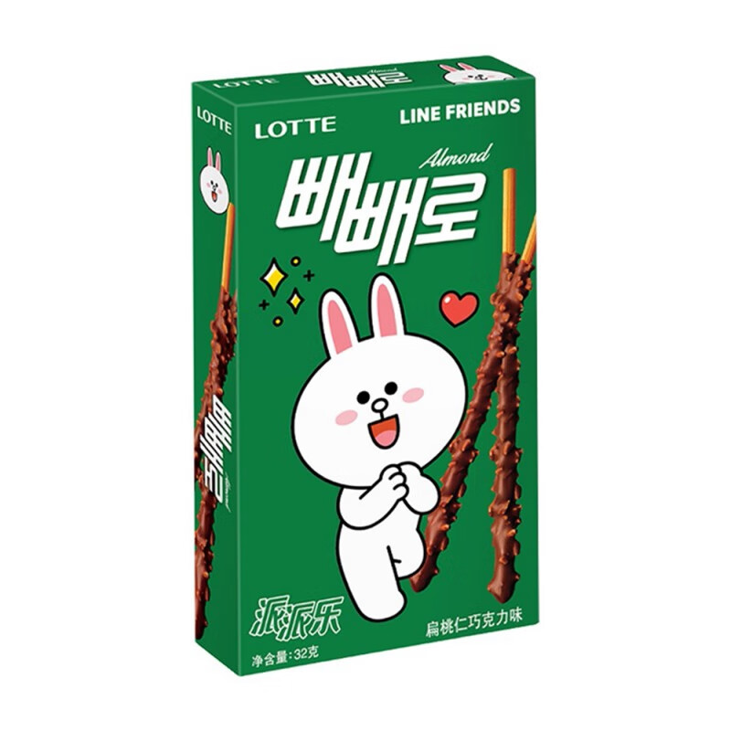 韩国进口乐天派派乐扁桃仁巧克力注心涂层装饰饼干棒