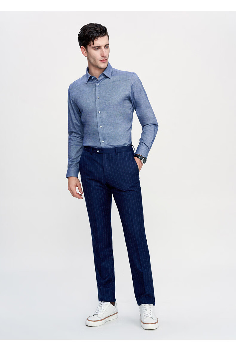 jodoll乔顿衬衫男长袖全棉商务正装修身休闲雾蓝衫商场同款衬衣牛仔蓝