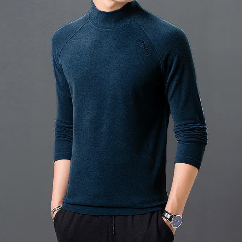 保暖内衣2021新款秋冬双面德绒双面磨绒半高领男士打底衫内衣男藏蓝