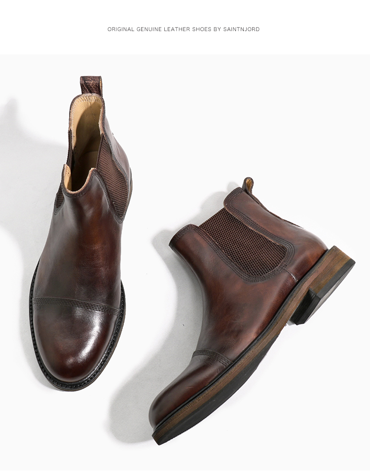 意大利轻奢品牌英伦三接头真皮高帮男士皮靴潮流休闲皮鞋短靴切尔西靴