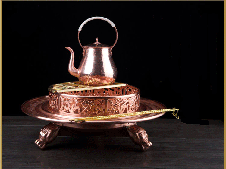 铜火盆手工纯紫铜户外烧烤炉铜火炉家用冬天取暖加厚木炭烤火盆