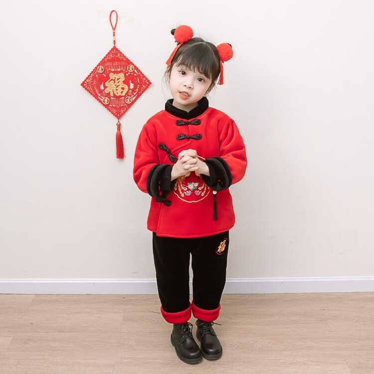 卡兔蓝猫儿童汉服男童拜年服宝宝女童冬装童套装唐装新过年中国风加绒