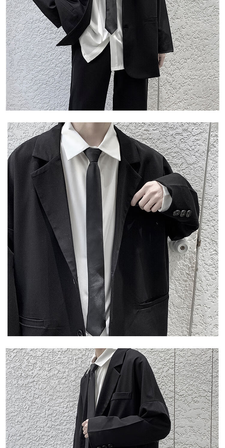 策博格新款暗黑系网红小西装男士韩版宽松色休闲痞帅西服外套黑色s