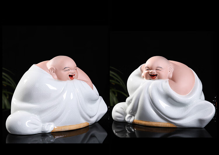瑾瀚瓷轩景德镇手工刘远长雕塑哈哈罗汉佛像收藏礼品实用家居陈设摆件