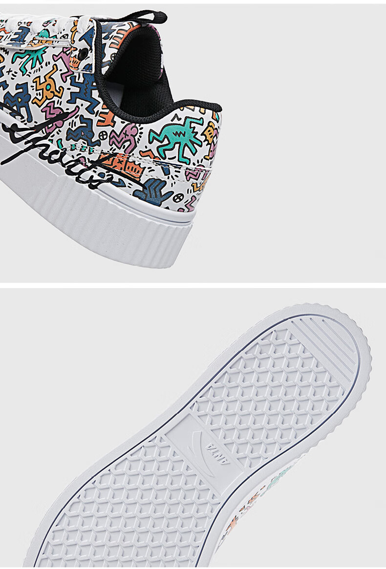 安踏板鞋kh联名款男鞋 2020秋冬新款涂鸦潮流低帮运动滑板鞋小白男