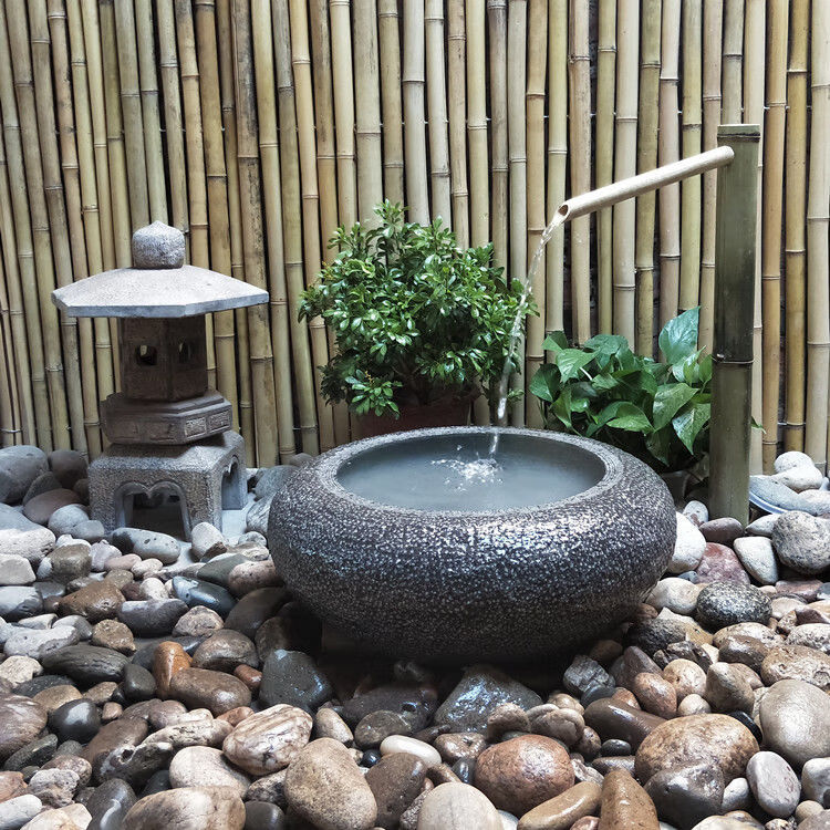 辉客映上新款日式流水石钵户外日式庭院流水小景观石盆流水水景石槽