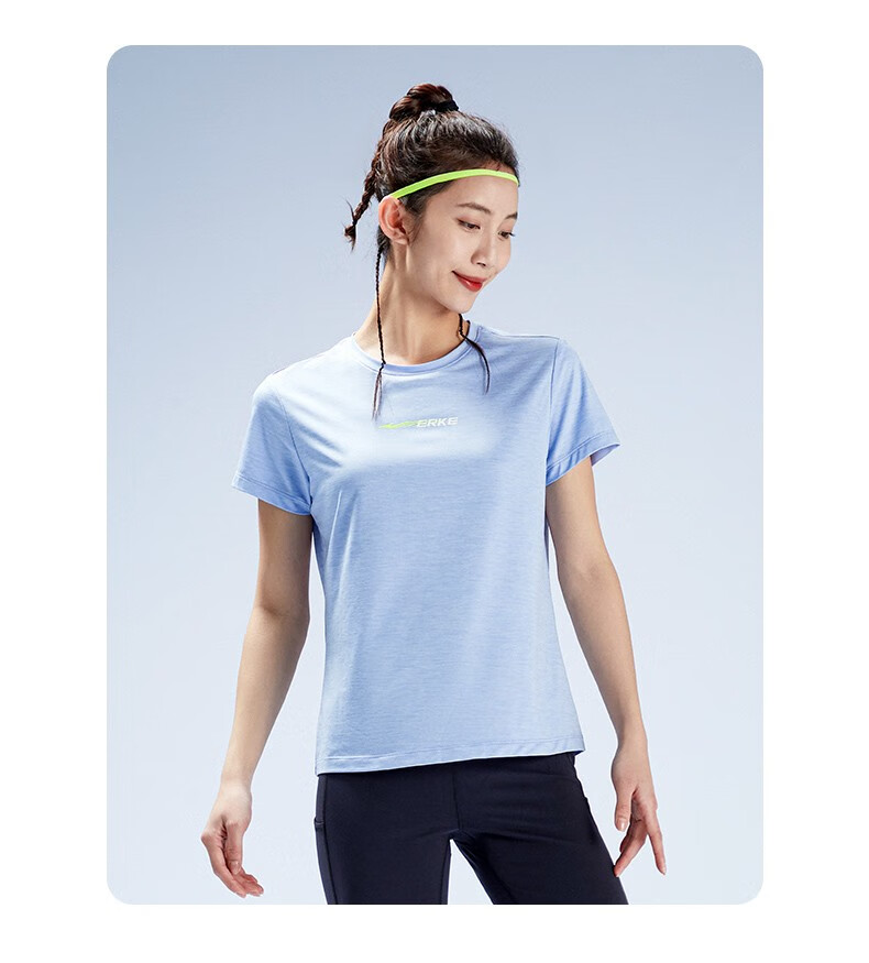 鸿星尔克官方旗舰短袖t恤女百搭冰感清凉舒爽透气舒适宽松圆领纯色