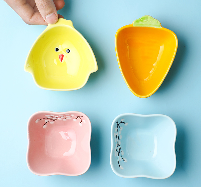 仓鼠食盘可爱卡通陶瓷小碟子宠物小碗儿童小餐盘饭店酒店调料碟子粉