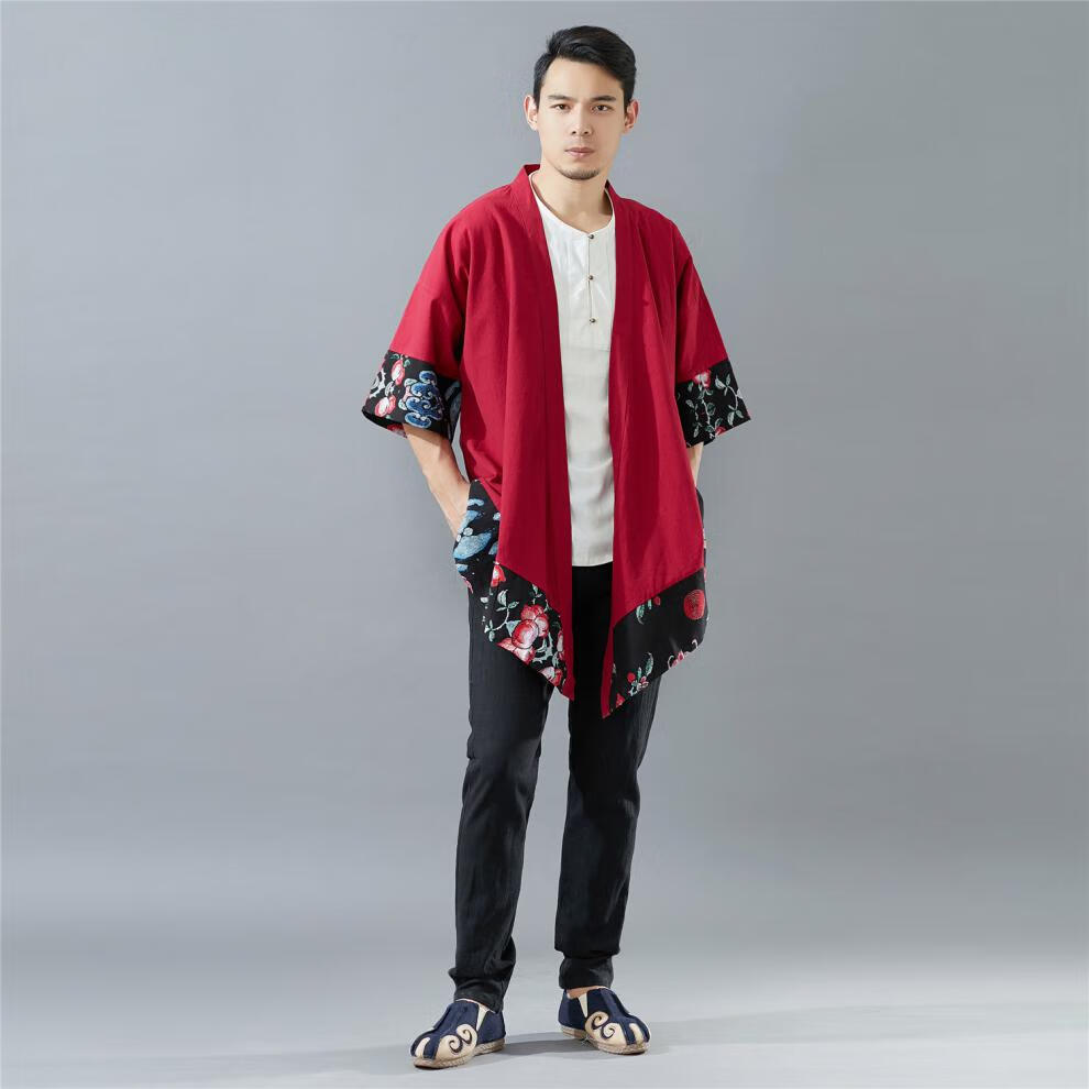 新中式服装男装新款春秋棉麻布料男士风衣中长款复古文艺外套薄款