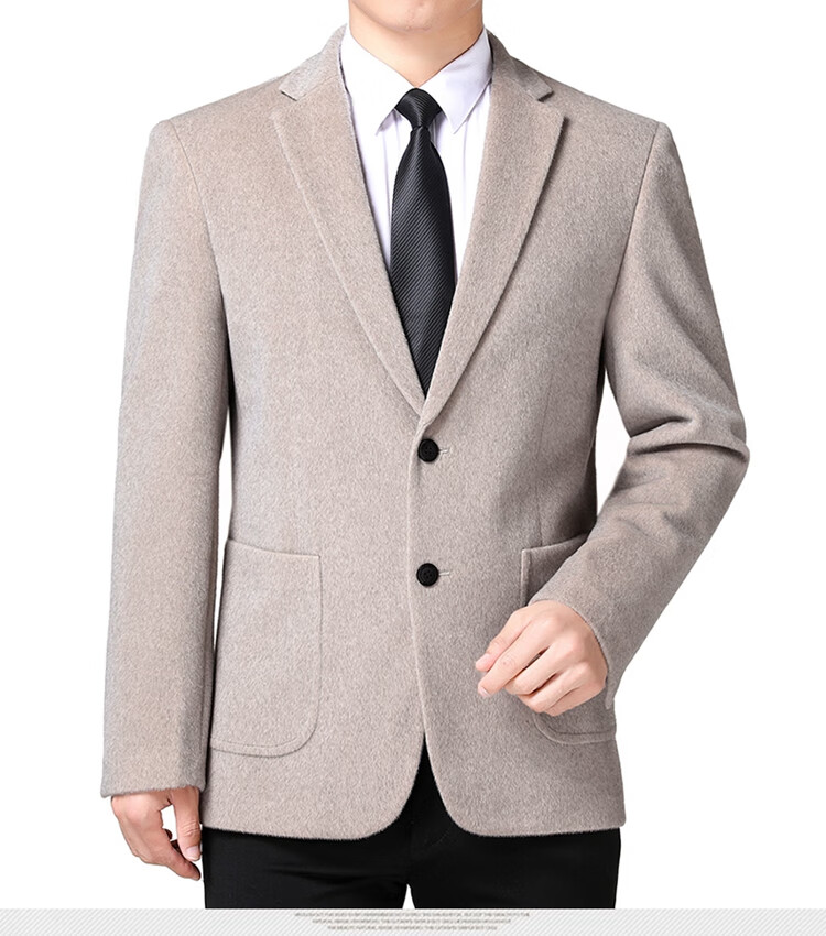 2020新款西装男秋冬季中年男士休闲西服外套爸爸装纯色单西 米色 165