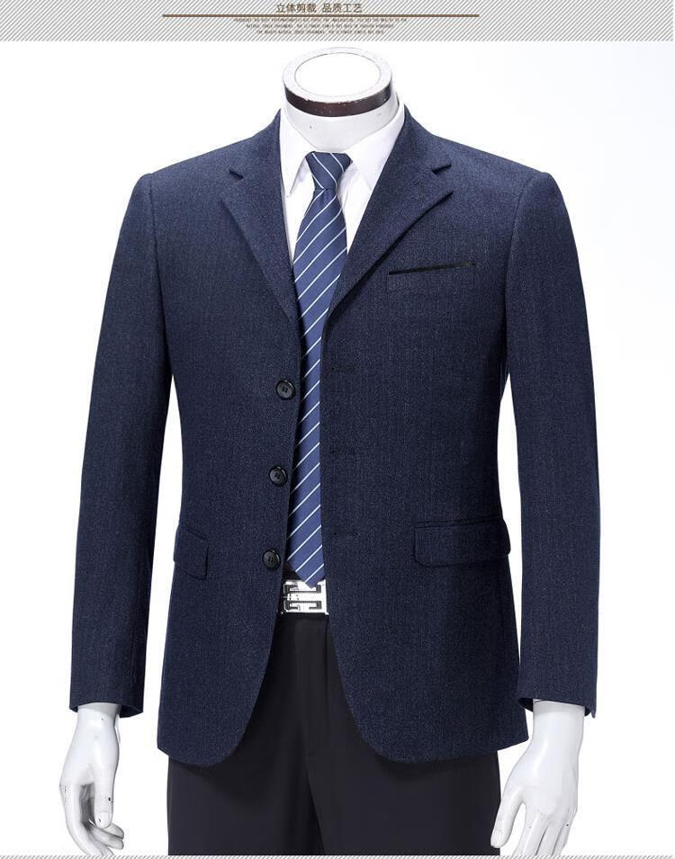 老爷车中年男西服商务三粒扣单件上衣羊毛西装3个扣子毛料外套秋蓝色