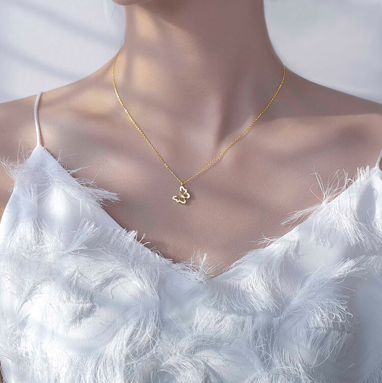 朵芙曼dosim轻奢品牌925银锆石蝴蝶项链女简约气质锁骨轻奢小众品牌