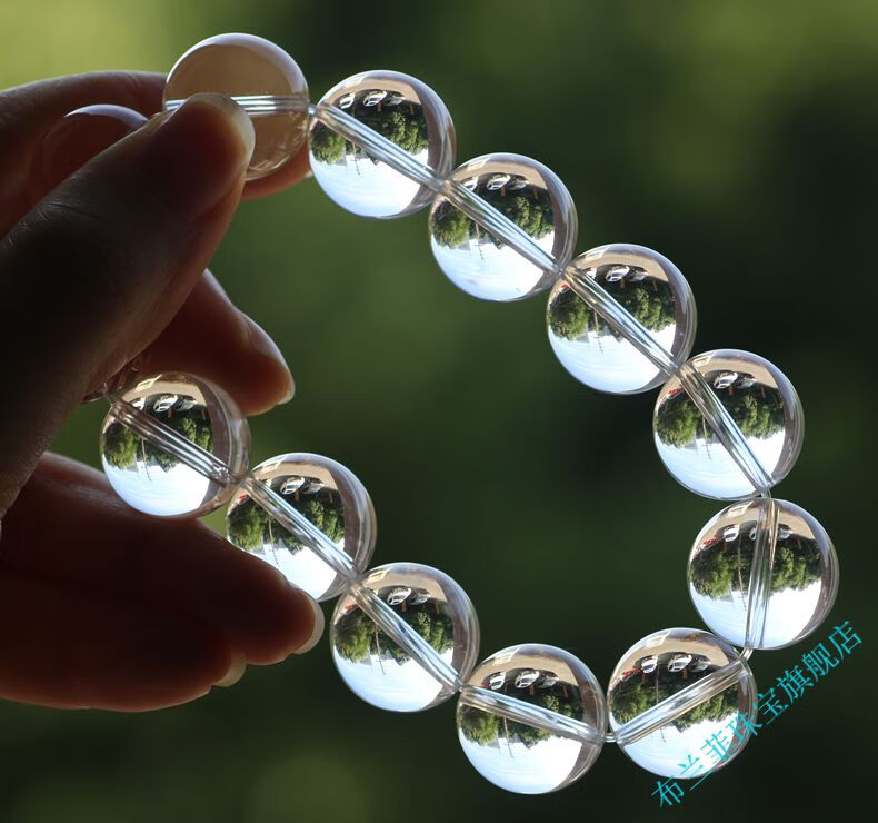 布兰菲白水晶手链天然东海料女男女款圆透明礼物水晶白色珠子手串东海