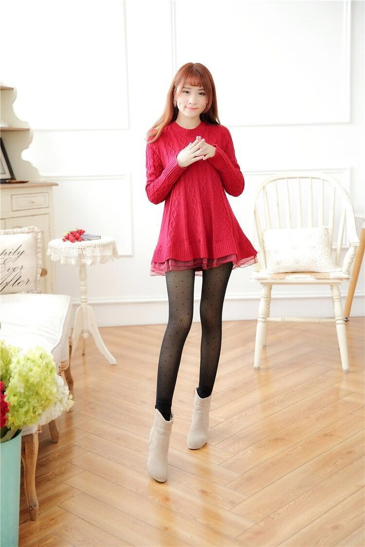 秋冬季加厚丝袜连裤袜加网纱假透肉薄打底裤带印花图案亮丝女 中厚