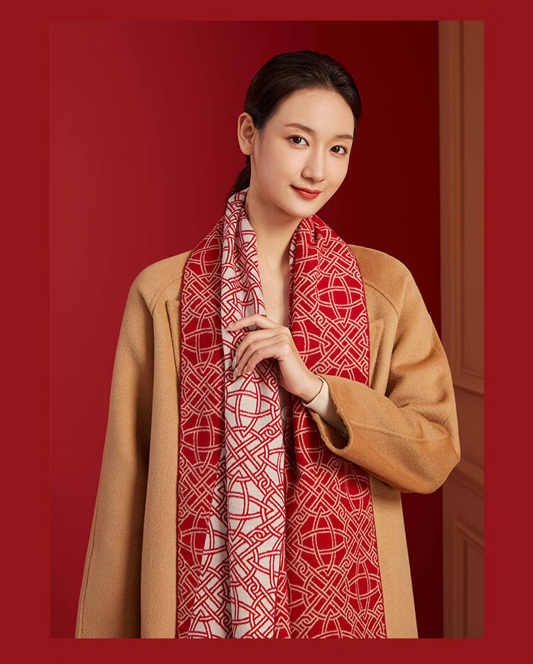 万事利/wensli红色真丝绒围巾送礼佳品臻选礼盒推荐送对象情侣 事事