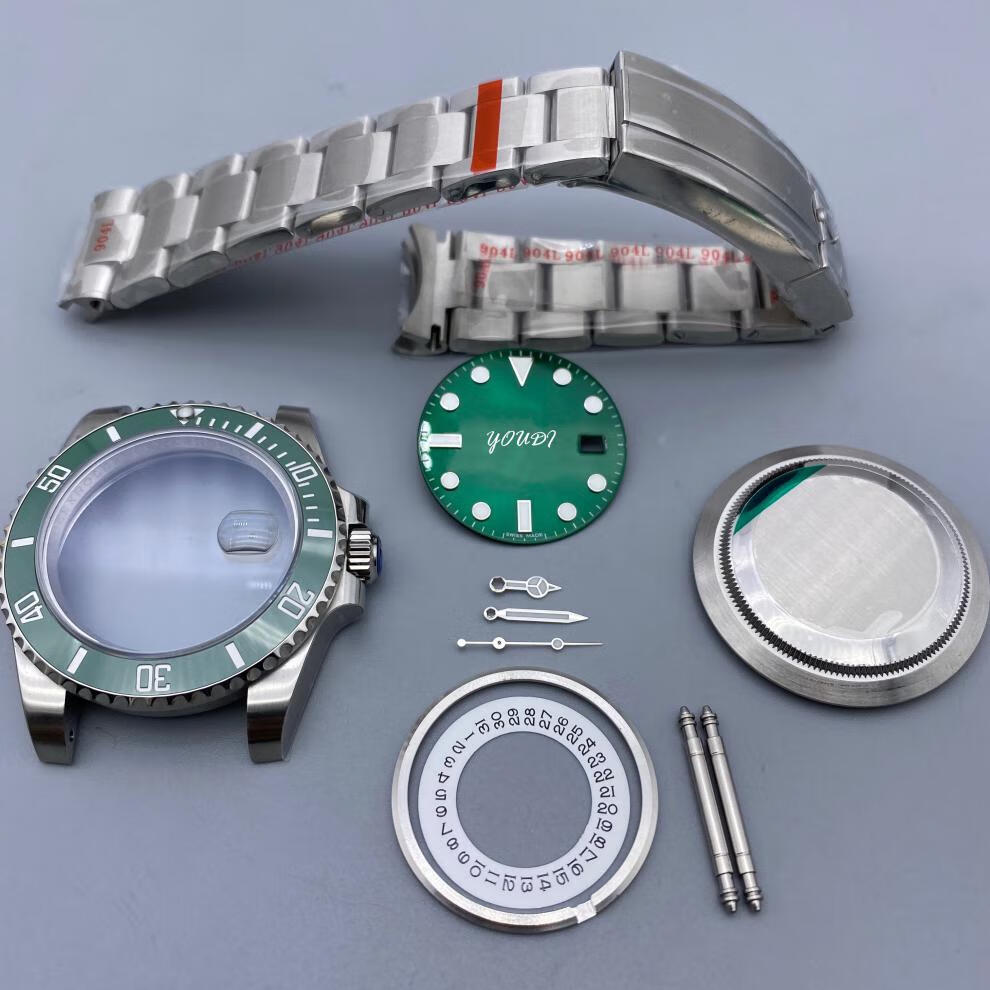 手表配件适用劳力士绿黑套表壳904钢2824和2836和3135机芯 蓝水鬼(不