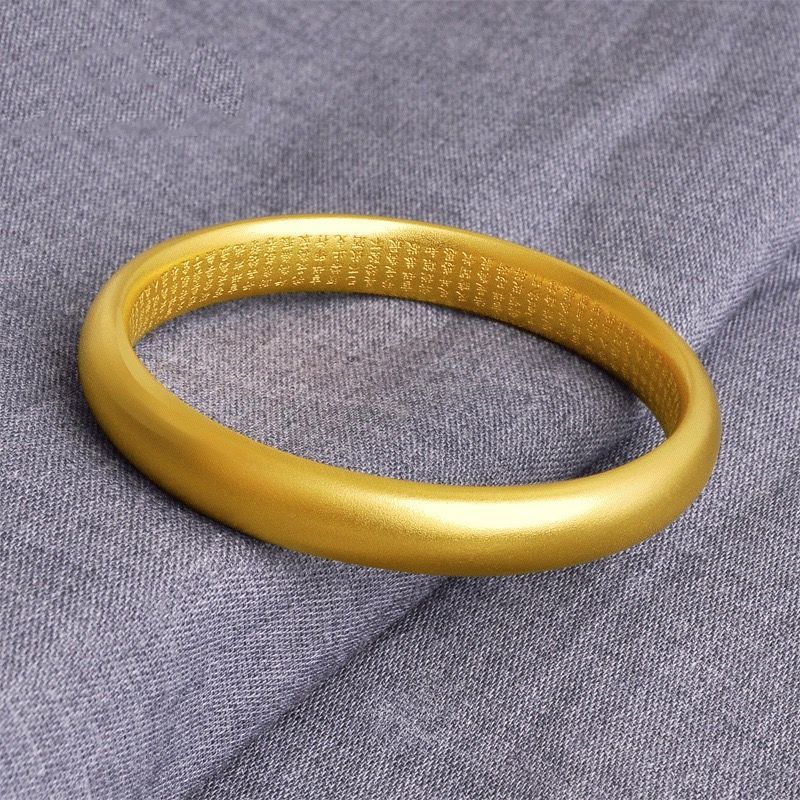 艾墨菲久不掉色古法传承越南沙金手镯女金色六字真言磨砂心经镯子60mm