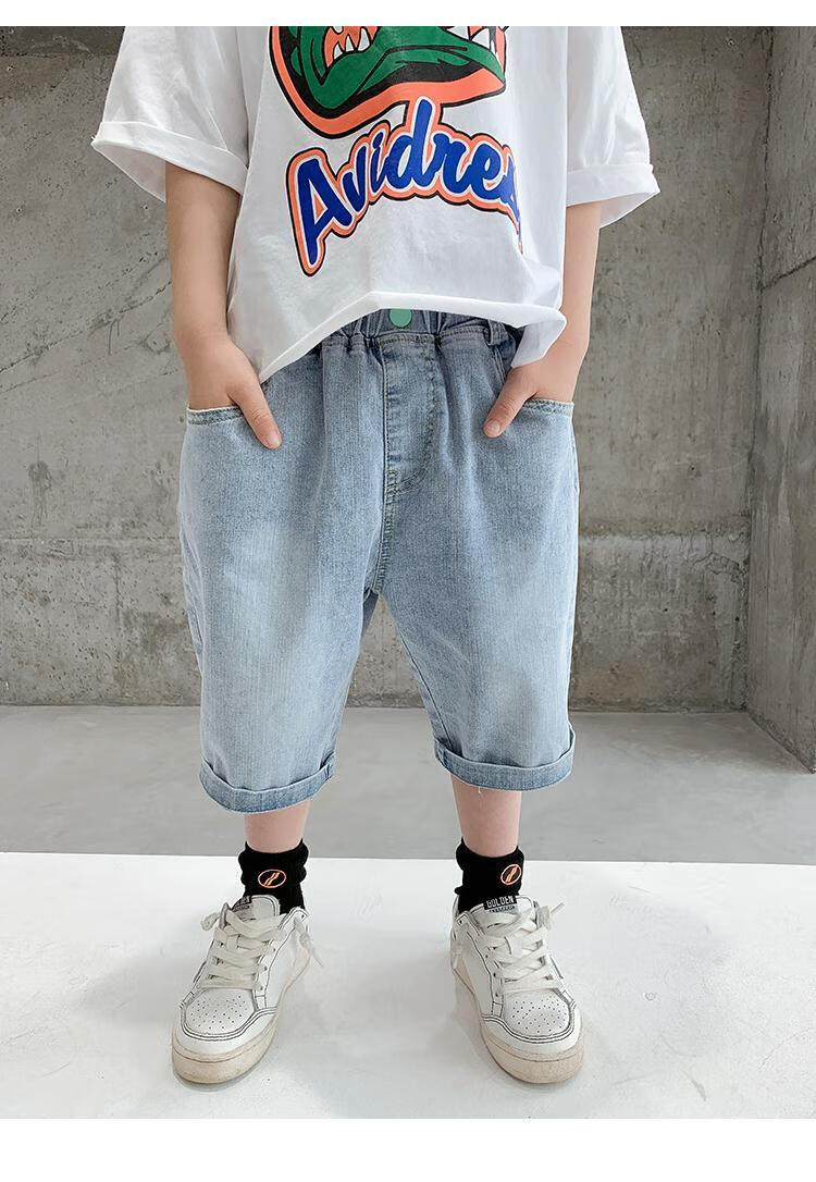 分裤男童七分裤子夏儿童牛仔短裤夏季薄款中大童韩版洋气五分中裤蓝色