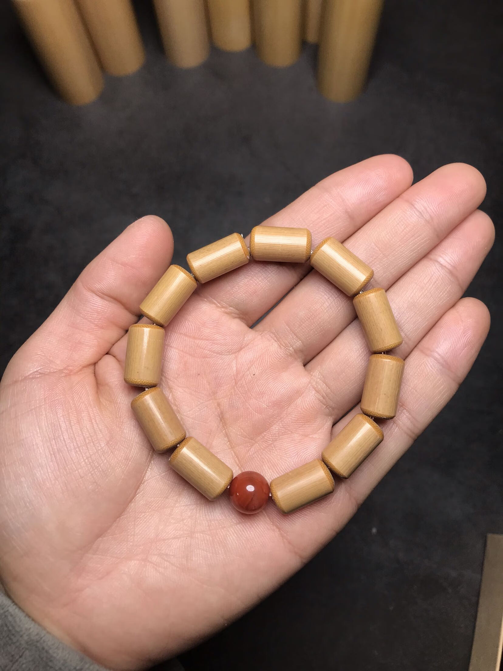 竹枝词 红湘妃竹南红素串手串 佛珠手链 文艺首饰