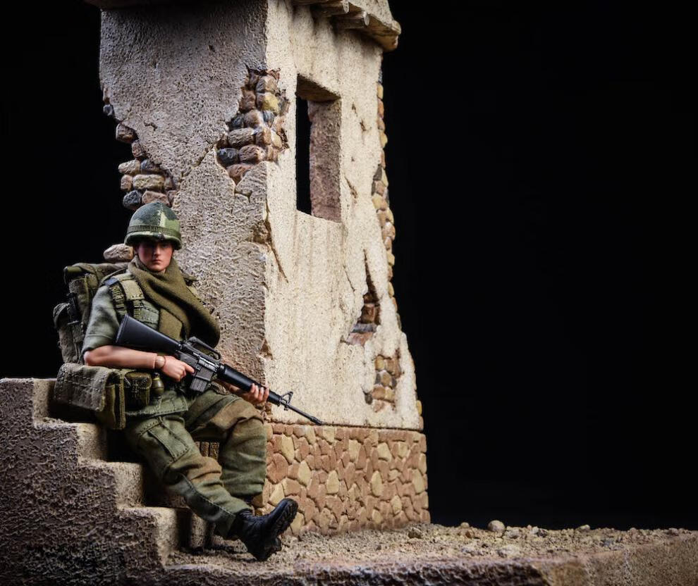 1/12二战军事兵人配件战场废墟场景地台dam墙体6寸7人偶模型 7人偶