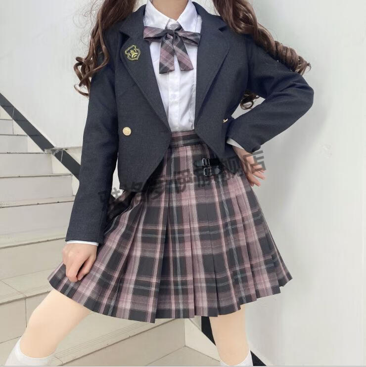 jk制服秋冬季套装烟灰jk半身裙秋冬初高中生学院风衬衫西装外套格子