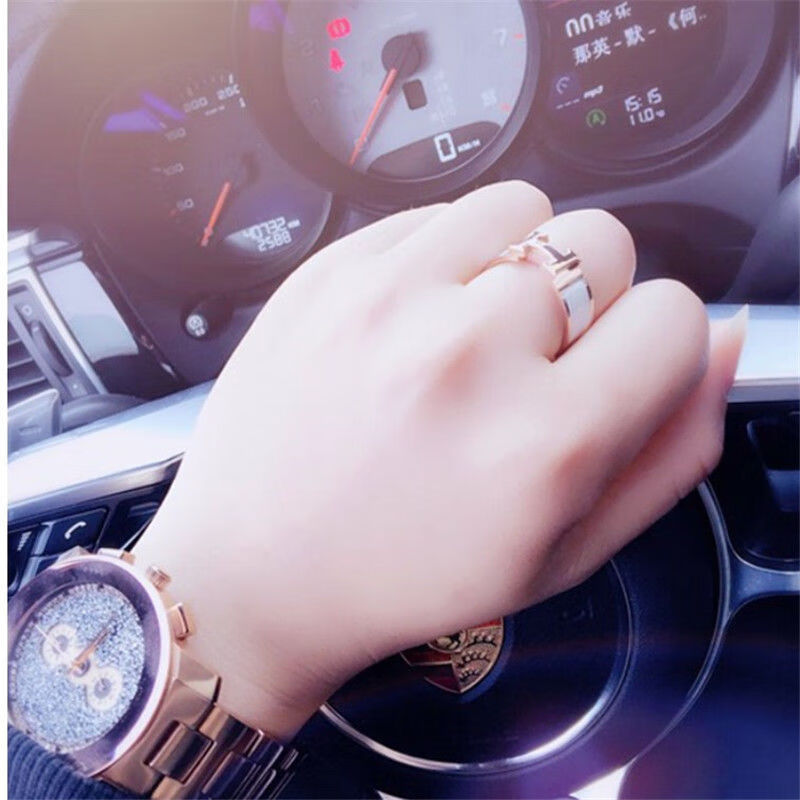 欧美钛钢时尚简约h字母戒指女珐琅食指关节指环男女情侣对戒 玫瑰金色