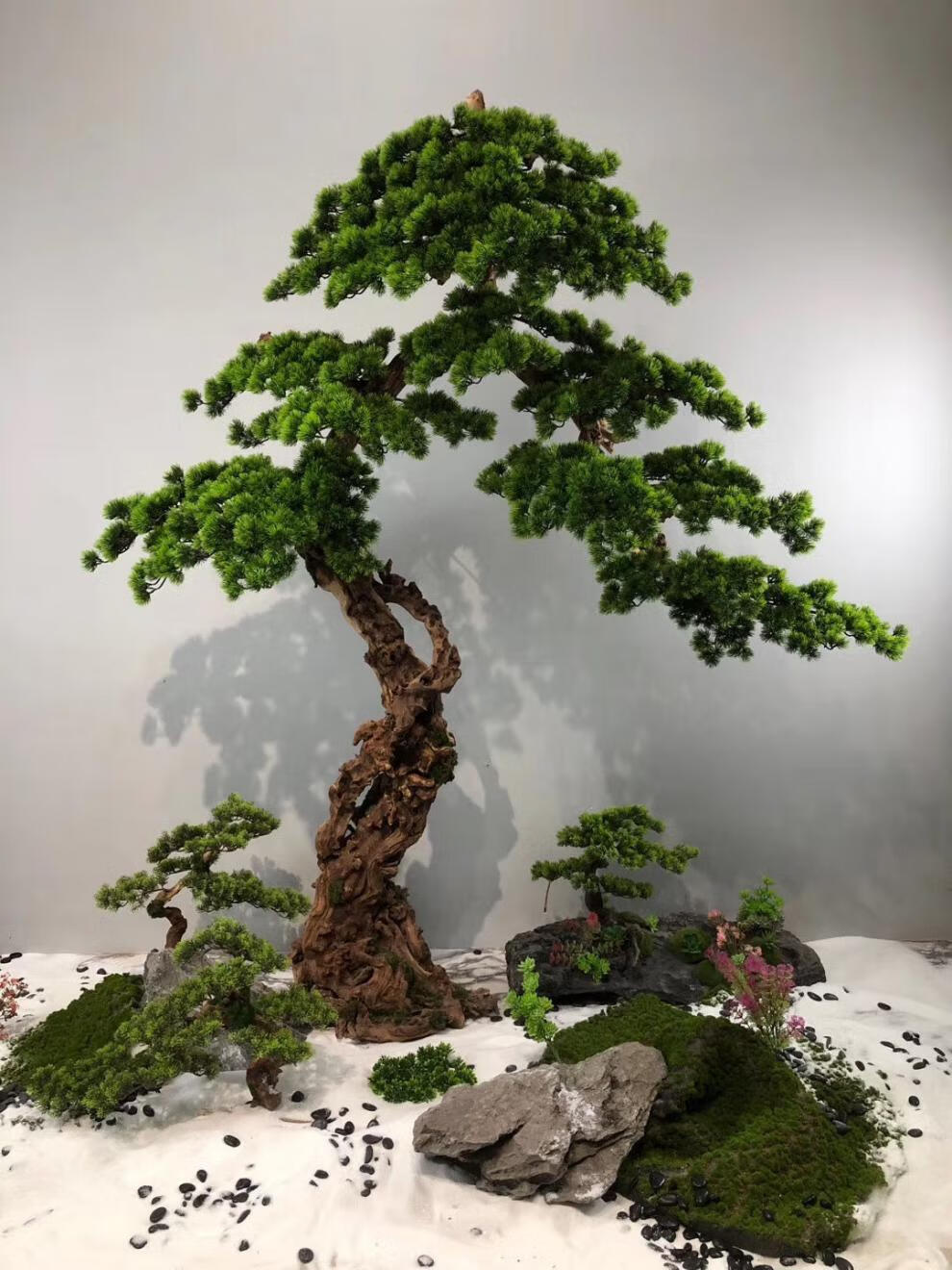 仿真迎客松定制室造景组仿真花上档次景区售楼处祈福玄关摆件06米松树