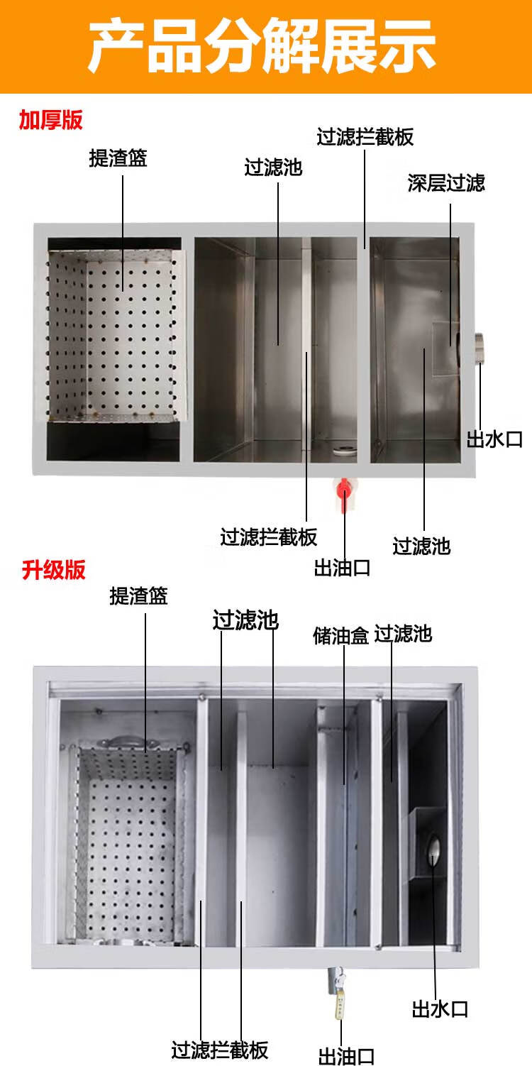 油水分离器饭店不锈钢隔油池商用小型饭店餐饮厨房污水处理水油油水