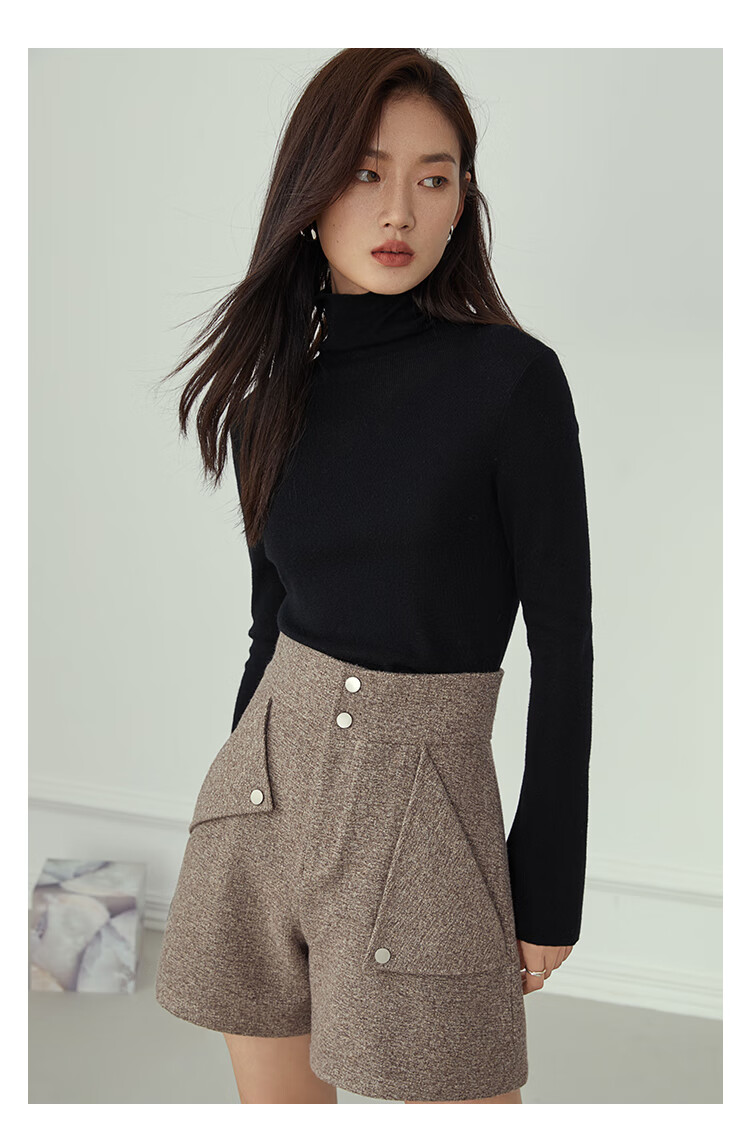 范思蓝恩秋冬新款翻边女外穿休闲裤显瘦百搭工装裤子女卡其色xl