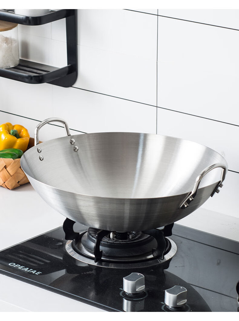 加厚不锈钢炒锅商用3480cm饭店食堂炒菜锅双耳炒锅圆底爆炒大锅炖锅