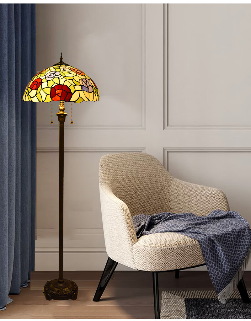 蒂凡尼落地灯欧美式蒂凡尼田园巴洛克风落地卧室办公室客厅沙发琉璃