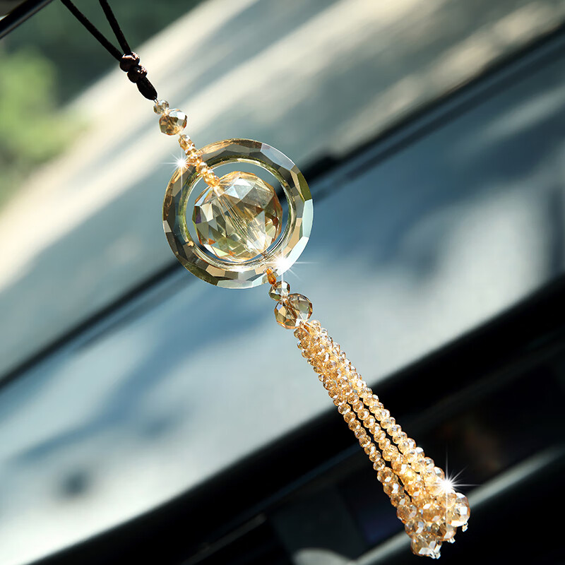 韩国手工串珠汽车挂件水晶球挂饰小轿车时来运转流苏后视镜吊坠女 时