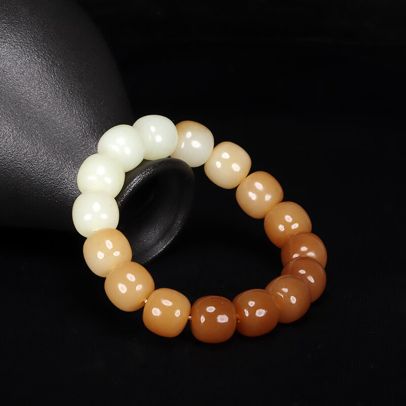 臻藏家新疆和田玉桶珠手串天然且末料糖白玉蜜糖渐变老型珠手链桶珠玉