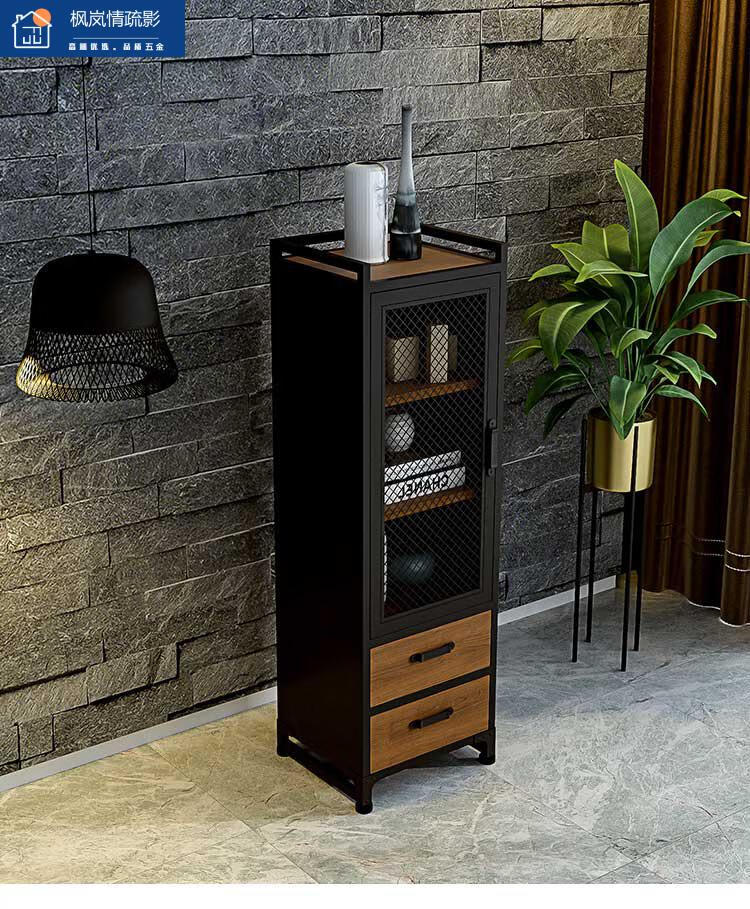 电视柜边柜立柜电视边柜储物柜客厅铁艺立柜小户型收纳柜窄斗柜斗橱