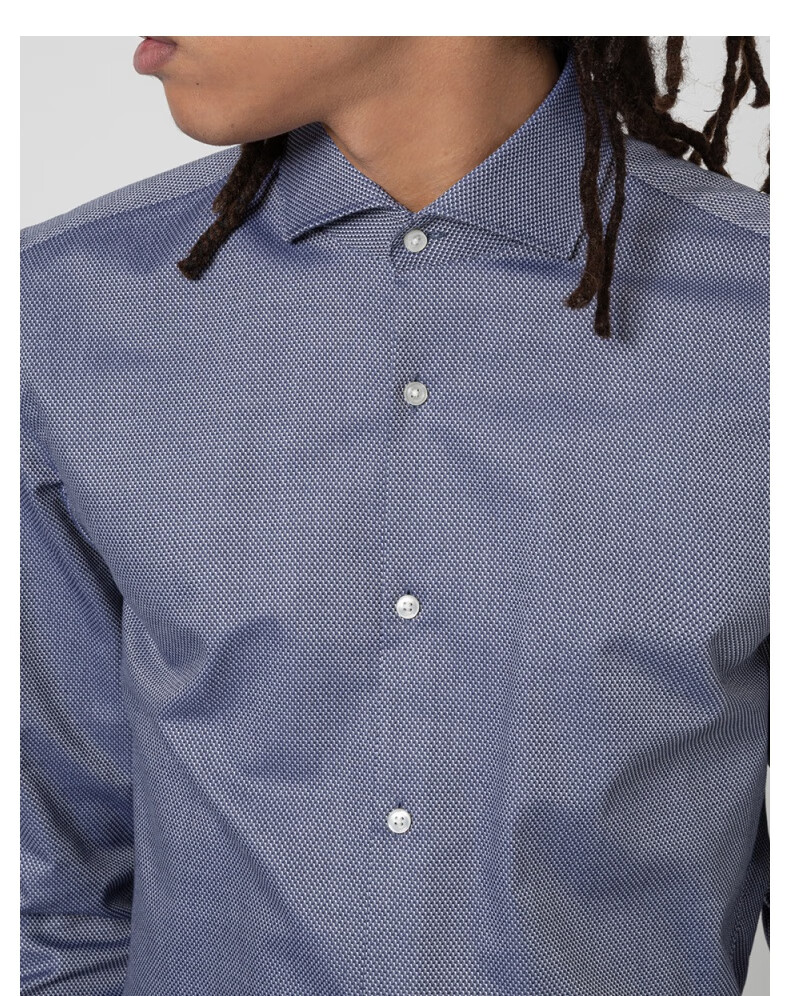 hugo boss雨果博斯男士2021春夏新款纹理棉质修身宽角领衬衫 413-蓝色