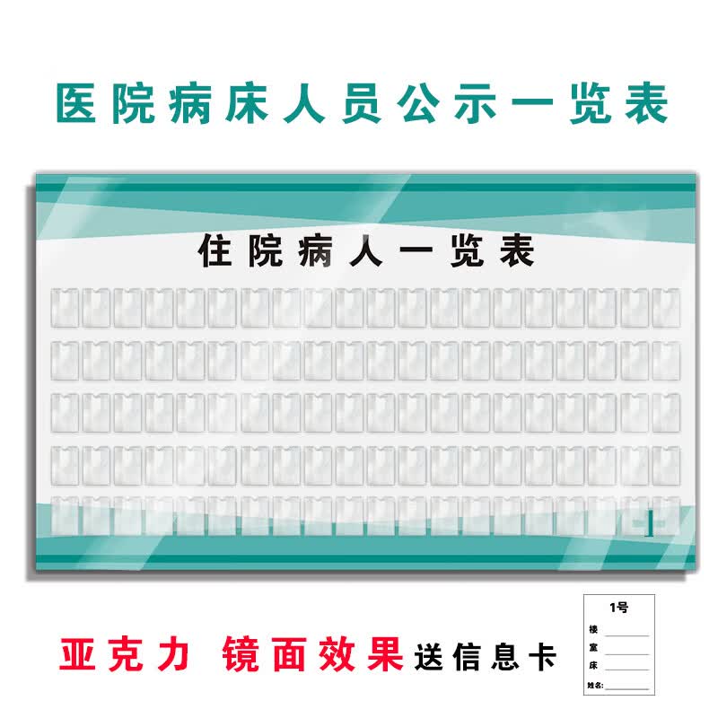 壹朵森医院住院病人一览表公示牌病床人员信息标识亚克力镜面卡兜插入